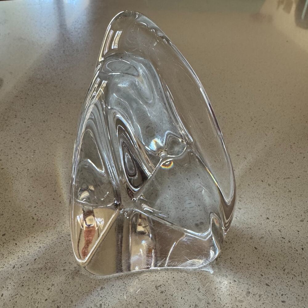 Daum France Freeform Crystal Art Glass Signed MCM Modernist Paperweight 5x3 In